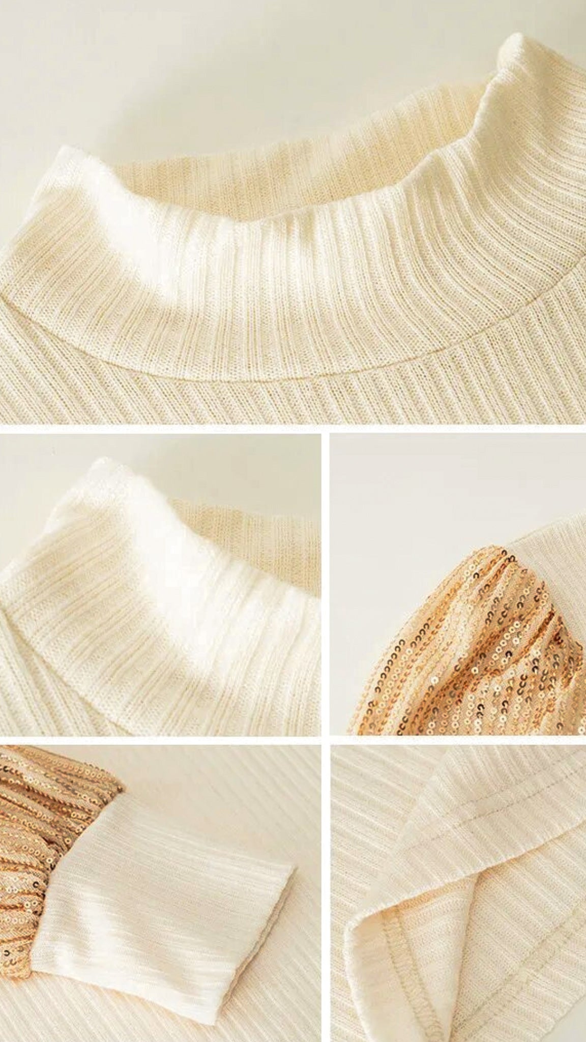 Jacinda Turtleneck Top With Sequin Sleeves