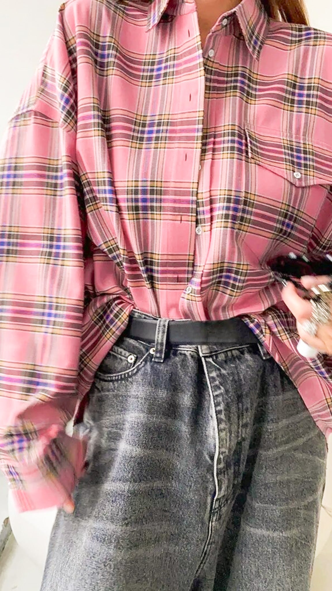 Monet Oversized Checkered Blouse