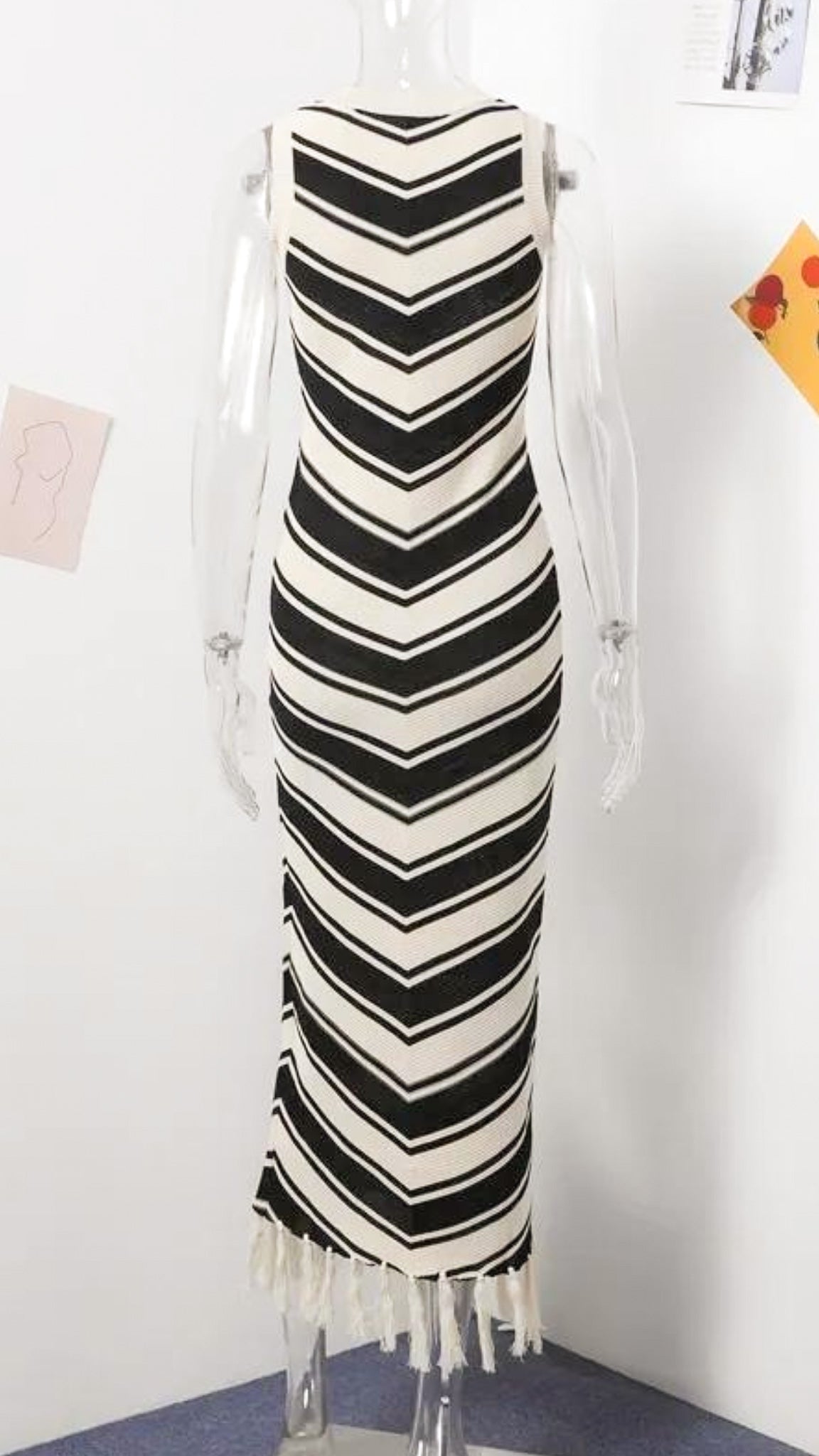 Iris Tassel Fringe Chevron Striped Dress
