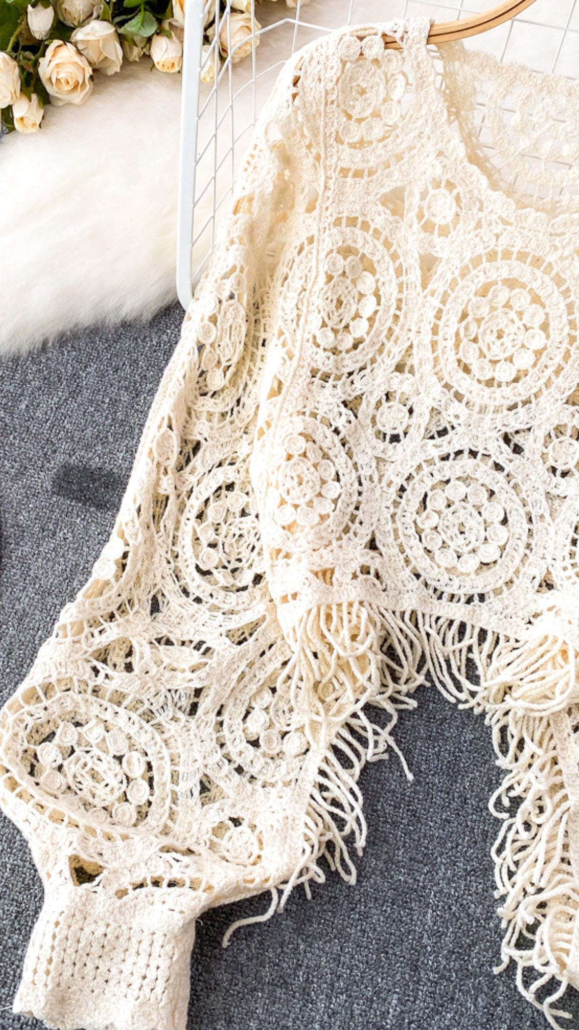 Camille Crochet Midriff Top With Oversized Sleeves (One Size)