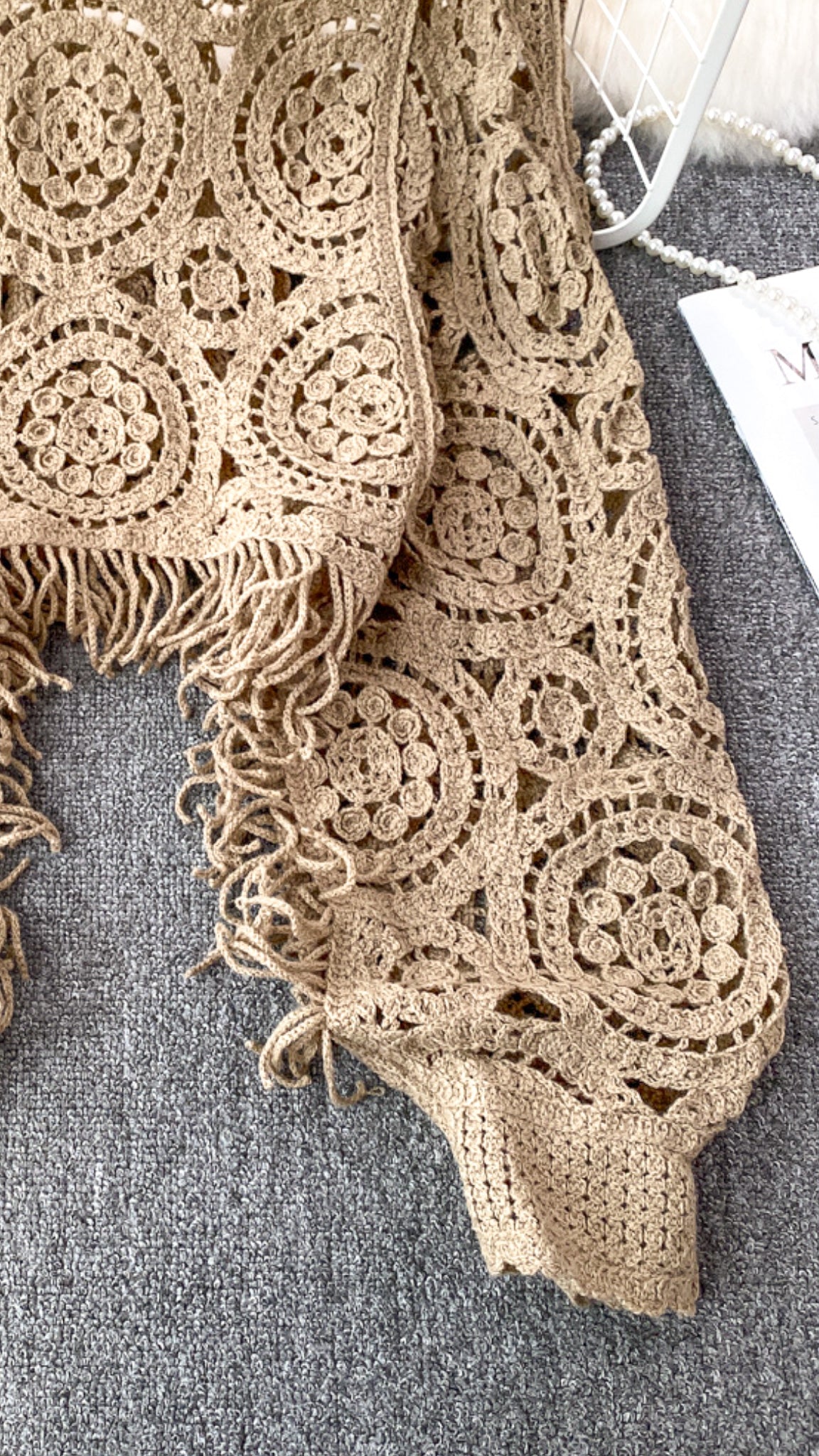 Camille Crochet Midriff Top With Oversized Sleeves (One Size)