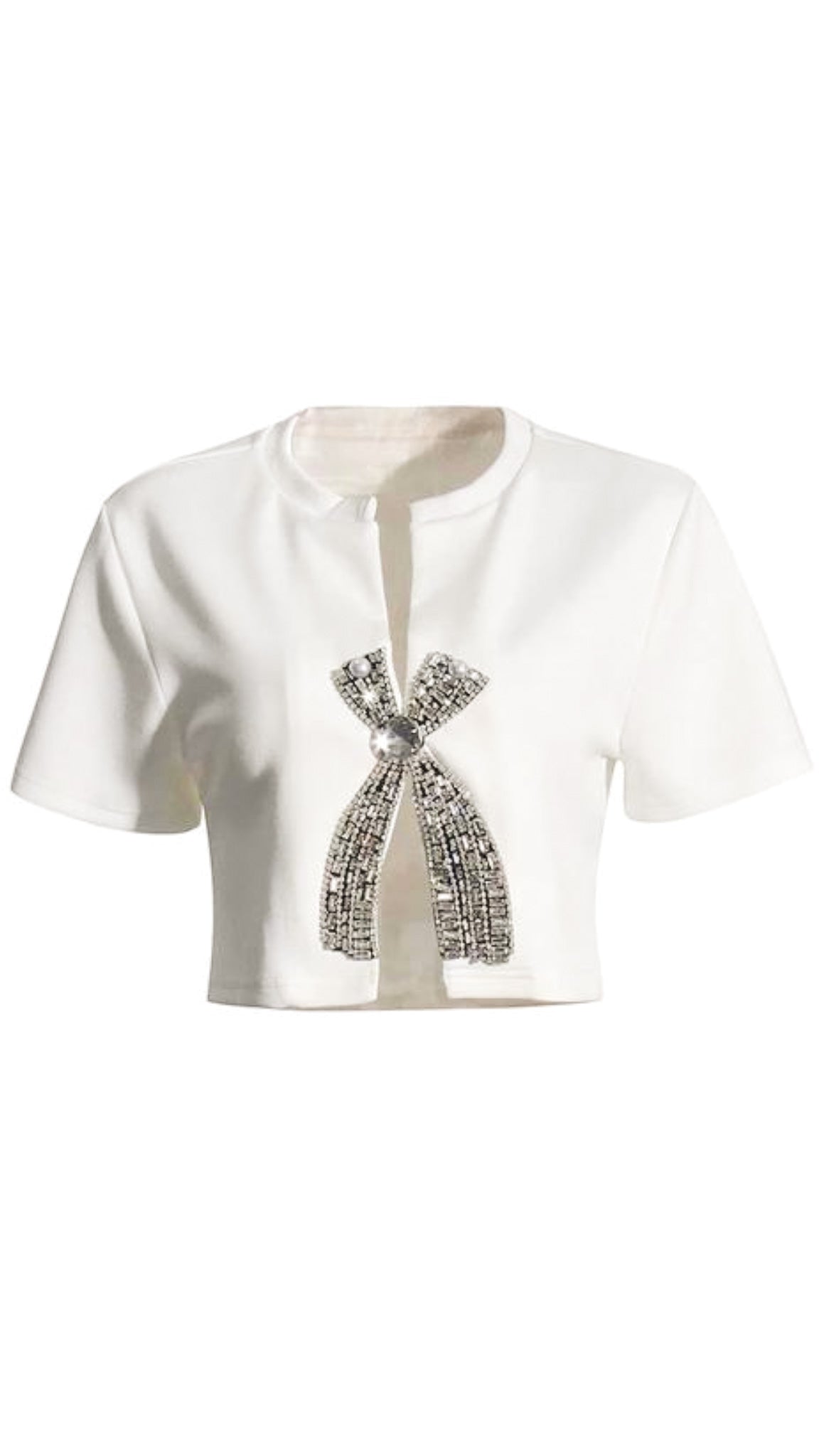 Nyssa Diamante Bow Tie V-Neck Crop Top